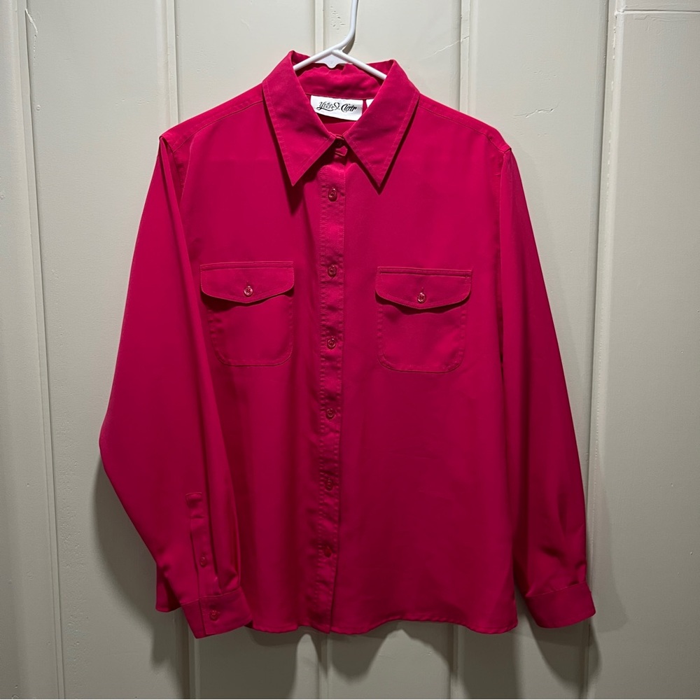 Vintage Bright Fuchsia Button-Up Blouse Yves St. Clair size 14